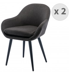 BJORN, Chaise pieds métal noir, tissu gris anthracite (x2)