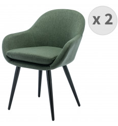 BJORN, Chaise pieds métal noir, tissu vert foret (x2)