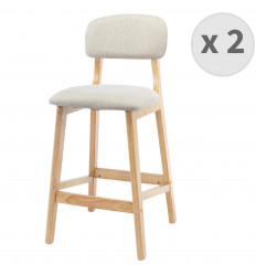 CLYDE, Chaise de bar en tissu coloris Lin et bois massif(x2)