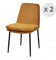 NOLAN - Chaise en tissu chenillé Moutarde, métal noir et doré (x2)