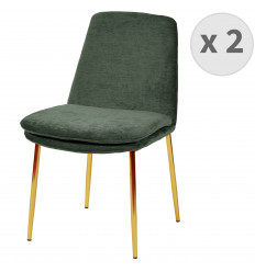 NOLAN - Chaise en tissu chenillé Sauge et métal doré finition brossé (x2)