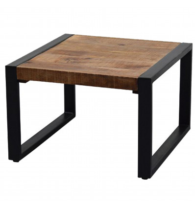 BELEM-Table basse Carrée 60x60 cm, bois de Manguier massif métal noir