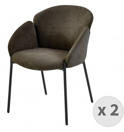 CANDICE-Chaise en tissu chevrons Taupe et pieds métal noir (x2)