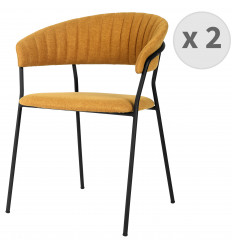 HUGO, Chaise avec accoudoirs en tissu Safran et métal noir mat (x2)
