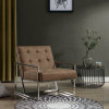 GREG - Fauteuil lounge en micro vintage marron et métal finition inox
