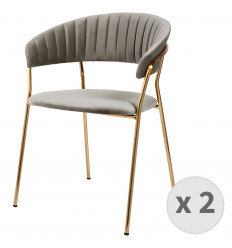 HUGO-Chaise en velours Taupe et métal doré brossé (x2)