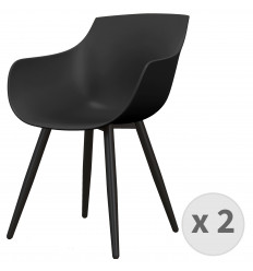 YANISA, Chaise Coque noire,  pieds métal noir (x2)