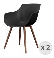 YANICE-Chaise Coque Noire, pieds métal noyer (x2)