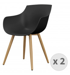 YANICE-Chaise Coque Noire, pieds métal chêne (x2)