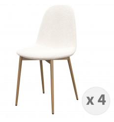 SALLY-Chaise en tissu bouclette Ecru et métal bois (x4)