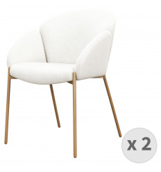 CANDICE-Chaise en tissu bouclé Ecru et métal bois (x2)
