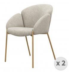 CANDICE-Chaise en tissu bouclé Mastic et métal décor bois (x2)